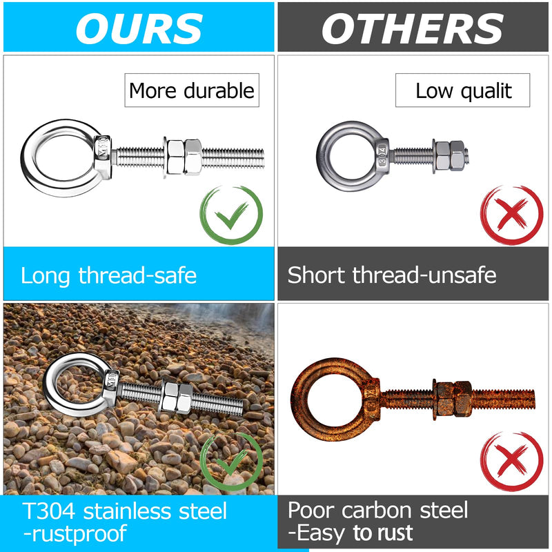 [Australia - AusPower] - M10 Shoulder Eye Bolts 2.75"X3/8" Premium Stainless Steel with 2 Nuts and 1 Washer Heavy Duty Eyebolts for Versatile Use 2 Pack 