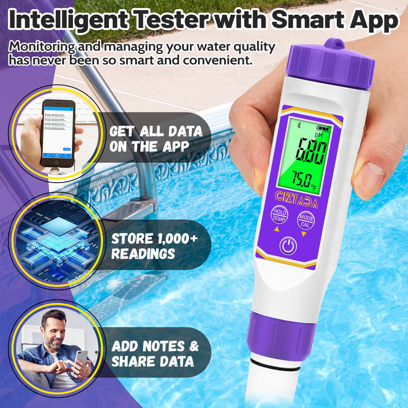 [Australia - AusPower] - Smart pH Meter for Water pH and EC Meter for Hydroponics Nutrients Digital pH and PPM Tester for Reservoir Water 4 in 1 pH EC TDS Temp Tester for Indoor Plant Growing, DWC, Pool, Aquariums Purple 