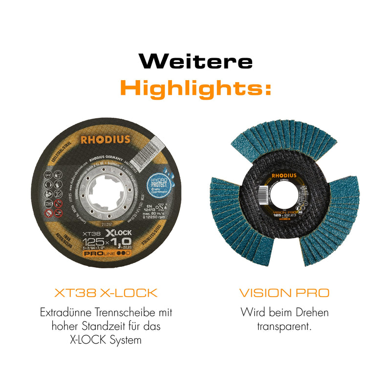 Rhodius XT70 X-LOCK Metal Cutting Disc, 125 x 1.0 x 22.23 mm, Pack of 25 | For stainless steel and steel, made in Germany, fast and precise cuts, good service life, for X-LOCK angle grinder, Alphaline Ø125 x 1,0