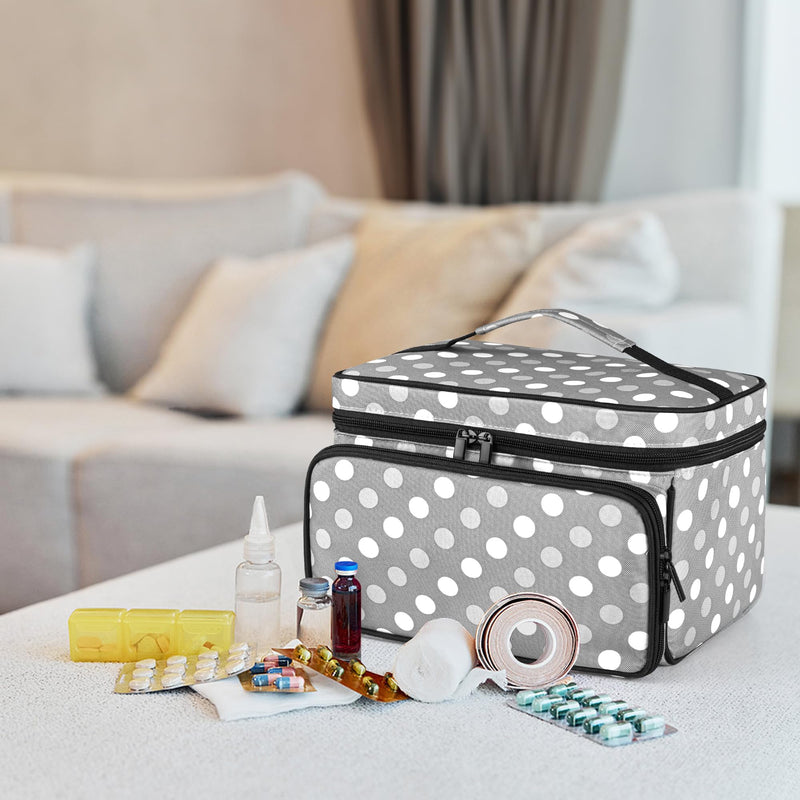 Luxja Medical Bag, Emergency Bag for Medical Accessories, Medicine Bag for Travel, Medical Bag for First Aid Kits, Grey Dot | Medicine bag for on the go, medical bag for first aid sets, grey dot
