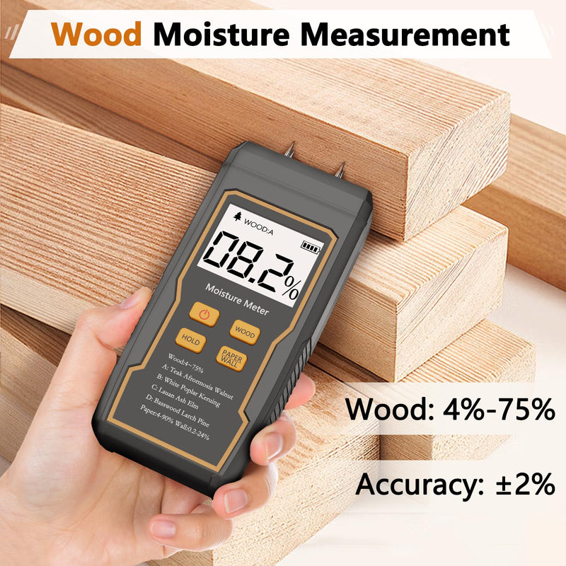 [Australia - AusPower] - Digital Moisture Meter, 4 Pins Wood Moisture Meter, Moisture Meter for Drywall, Moisture Tester for Wood, Backlit LCD Display with Audible and Visual, Suitable for Wood, Wall, Cardboard 