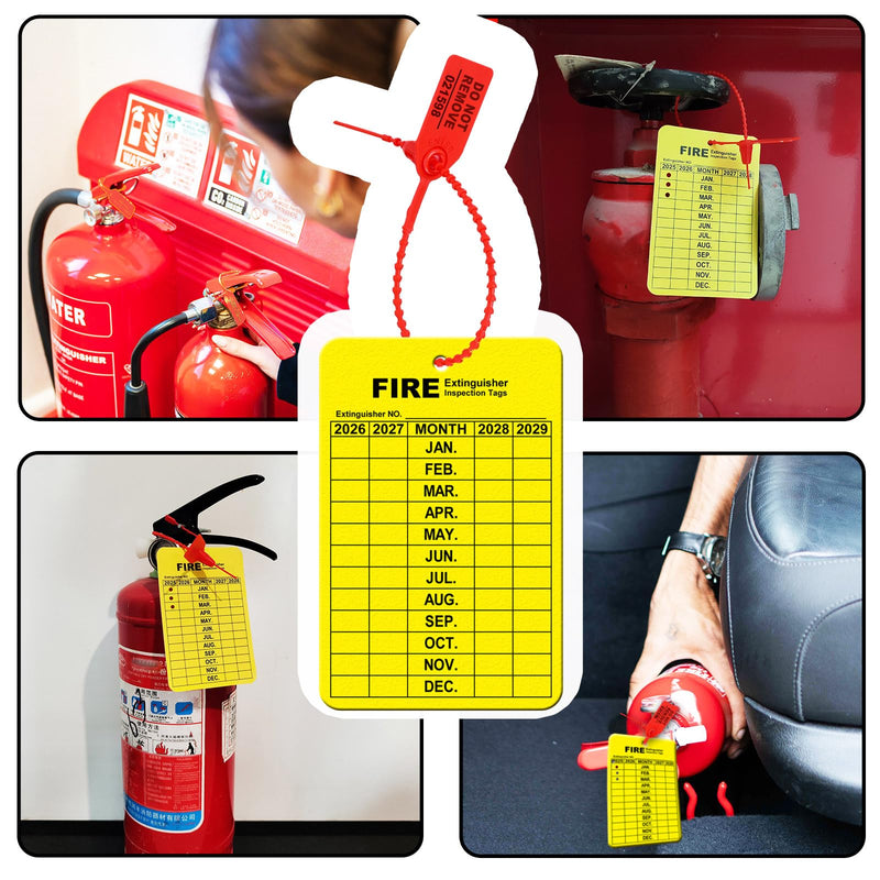30 Sets Fire Extinguisher Tags Monthly Inspection Tear-Resistant Numbered Plastic Tamper-Evident Cable Ties Easy to Punch Includes Handheld Hole Puncher- Red 30
