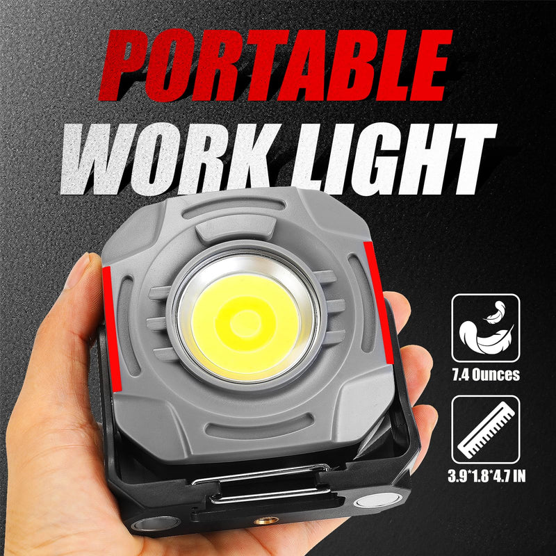 [Australia - AusPower] - SUNPRO Magnetic Work Light Rechargeable, Portable FloodLight with Hook, Stepless Dimmable for Camping Car Repairing Emergency Job Site Lighting(2, Grey) 2 