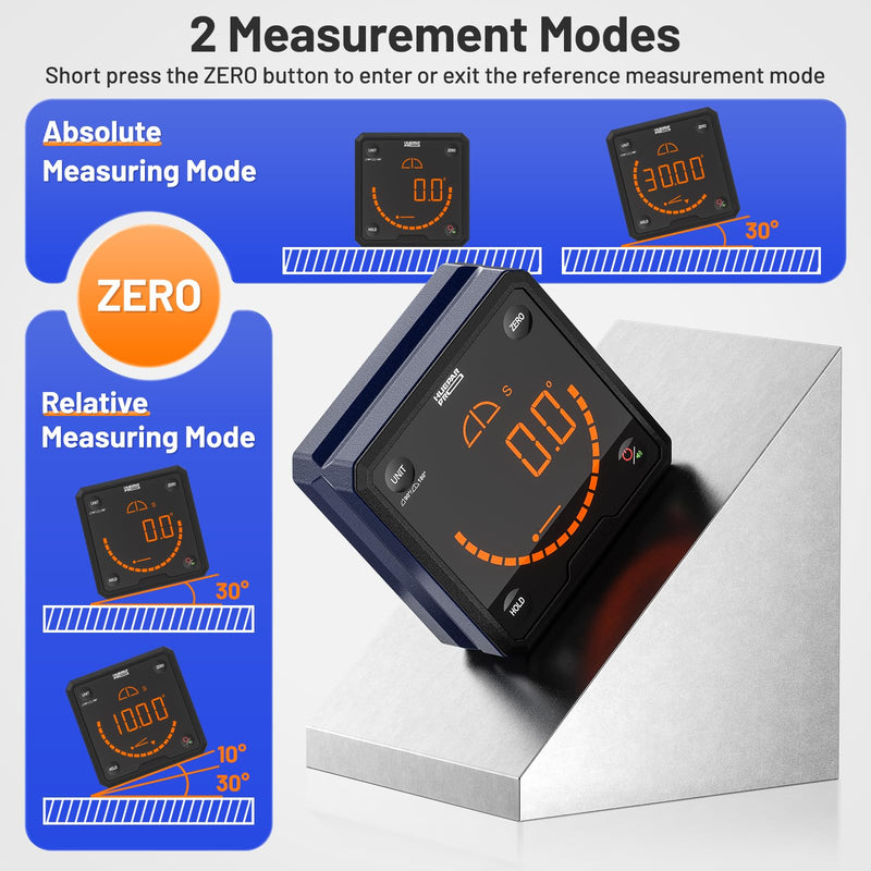 [Australia - AusPower] - Huepar Pro Protractor Digital Inclinometer with V-Groove Magnetic Base and Backlit LCD Electronic Table Saw Try Square for Construction, Woodworking, Engineering 