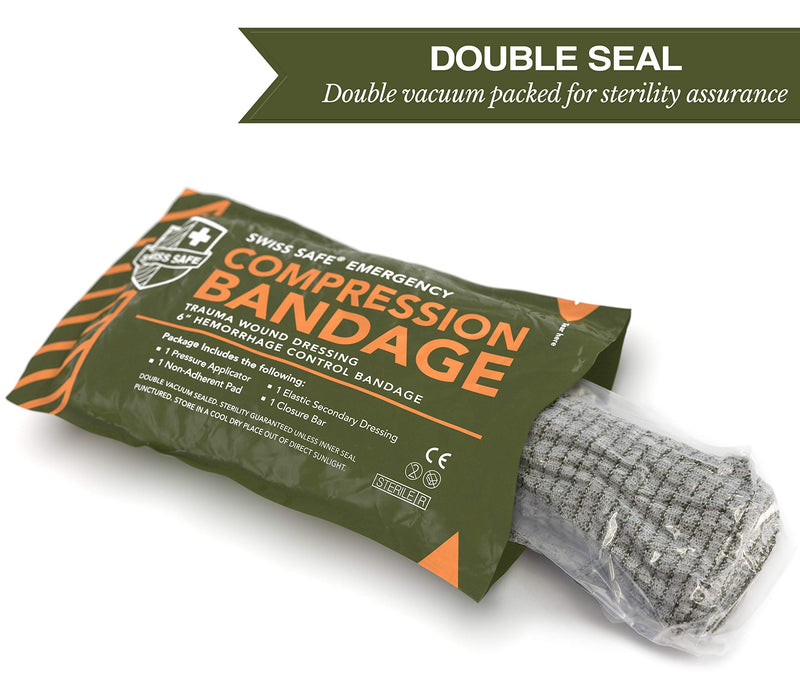 [Australia - AusPower] - Swiss Safe Israeli Bandages - [STERILE] - Authentic Pad w/Compact Design - Tactical Emergency Compression Bandage for Wound Dressing, Gunshot, First Aid and Trauma Kit - 6 Inch, 2-Pack 2 Pack 