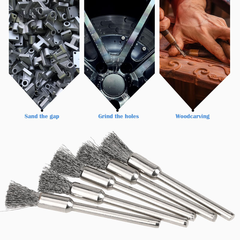 [Australia - AusPower] - Steel Cleaning End Brushes Pen 20 Pcs, 1/5? X 1/8? Wire End Cleaning Brush Metal, Extended Small Wire Brush Rust Paint Removal Bits Polishing Rotary Tools Accessories 