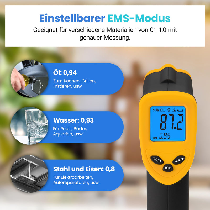 [Australia - AusPower] - Etekcity Infrared Thermometer, Temperature Meter -50°C to +450°C - Digital Laser Infrared Thermometer for Kitchen, Pizza Oven, Grill, Baking - Not for Humans - Yellow/Black -50℃~450℃ 