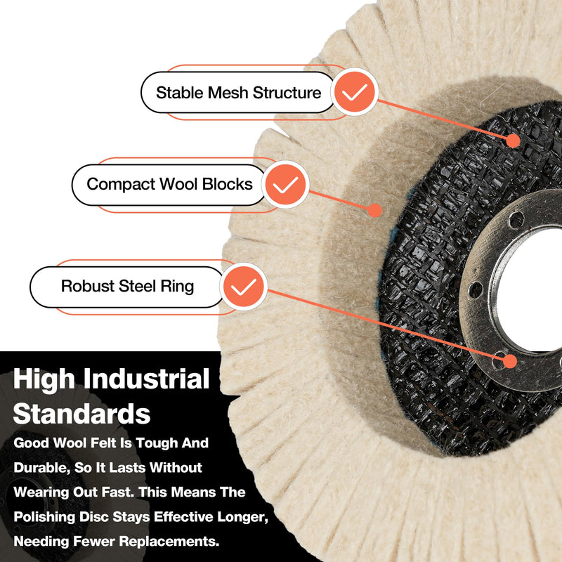 [Australia - AusPower] - ABARPRO 4.5" x 7/8" Vertical Wool Polishing Disc for Angle Grinder, Wool Buffing Wheel Pad for Polishing Rough Surface to a Mirror Finish, for Metal Aluminum Marble Wood, 5 Pack 5pack-Vertical Wool Polishing Disc 