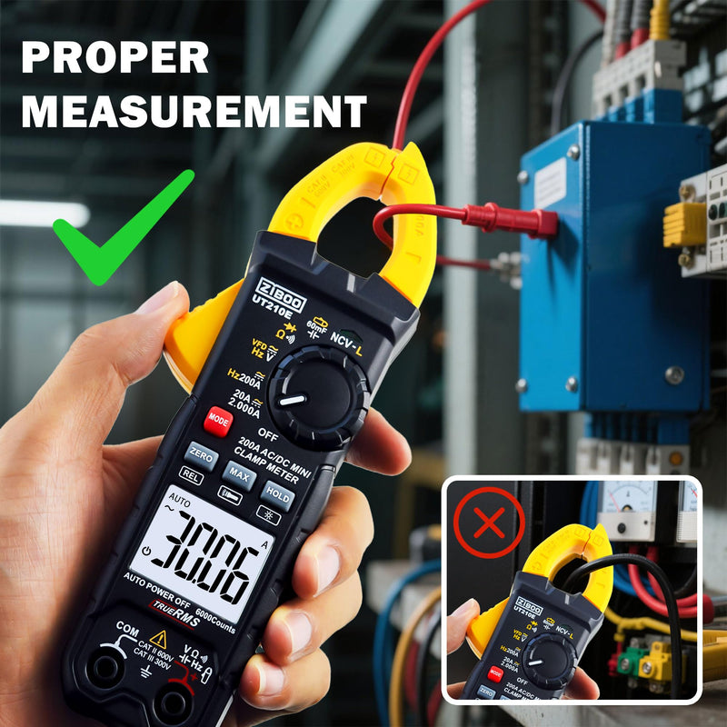 [Australia - AusPower] - ZIBOO UT210E Mini Handheld Clamp Meter, True RMS AC/DC,6000 Counts Voltmeter Continuity Tester Capacitor HVAC Tool Multi Tester UT210E Clamp Meter 