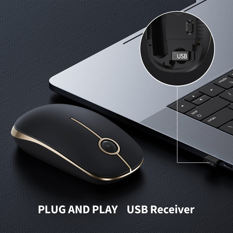[Australia - AusPower] - VssoPlor Wireless Mouse, 2.4G Slim Portable Computer Mice with Nano Receiver for Notebook, PC, Laptop, Computer (Black and Gold) Black and Gold 