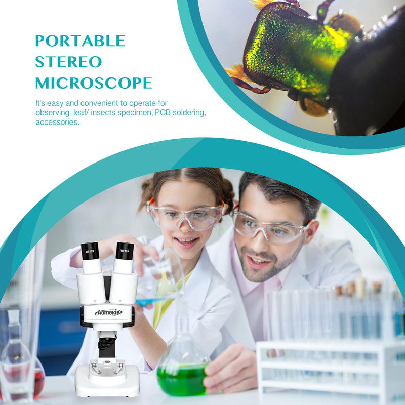 Aomekie® Microscope 20X 50X with 10Pcs Slides Insect Specimen Stereo Microscope with WF eyepieces LED Light Source Portable Stereoscope 12Pcs Mineral specimens