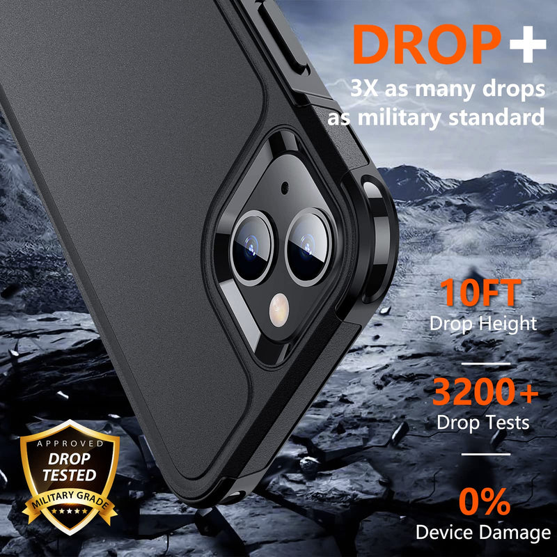 [Australia - AusPower] - SPIDERCASE Designed for iPhone 13 Case/iPhone 14 Case, [10 FT Military Grade Drop Protection] [with 2 pcs Tempered Glass Screen Protector] Cover for iPhone 13 & 14 6.1 inch (Black) Black 