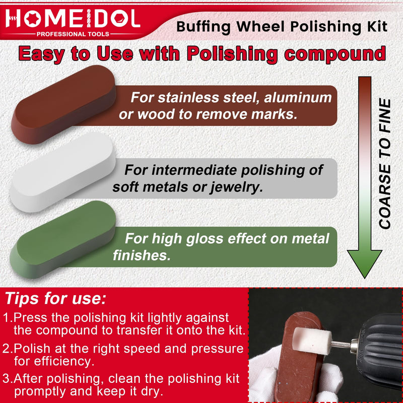 78PCS Buffing Wheel for Dremel Polishing Kit, HOMEIDOL 1/8" Shank Polishing Buffing Wheel for Dremel Tool Accessories with Buffing Compound, Abrasive Wheel Buffing Polishing Wire Brush Polishing Bits