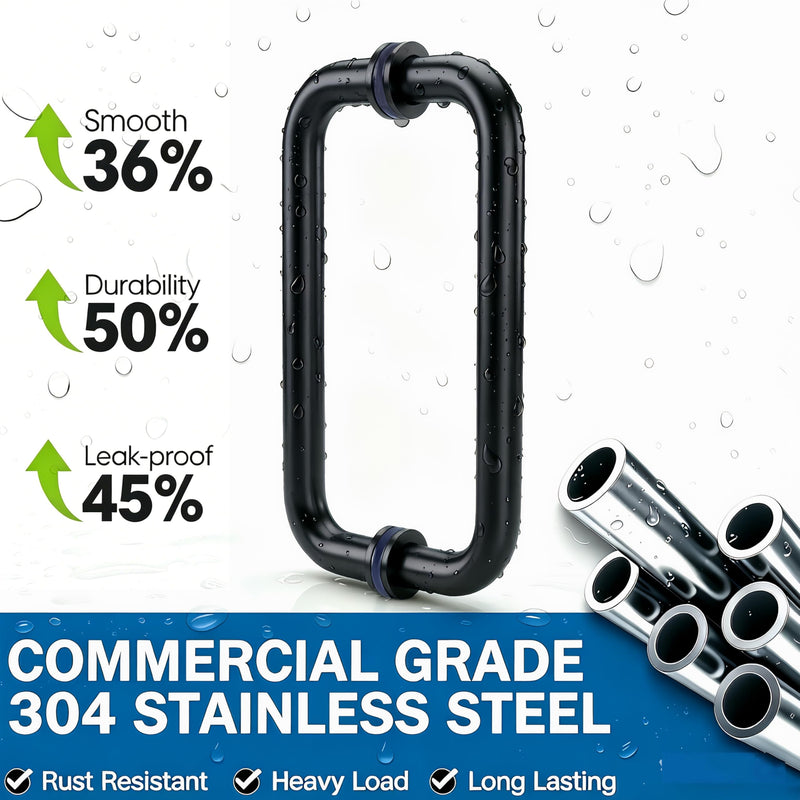 Glass Shower Door Handle, Bathroom Shower Door Replacement Handles, Back to Back 304 Stainless Steel Pull Hardware for Sliding、Frameless Shower Doors Handle (Matte Black, 6 inch) 6" Hole Spacing Matte Black