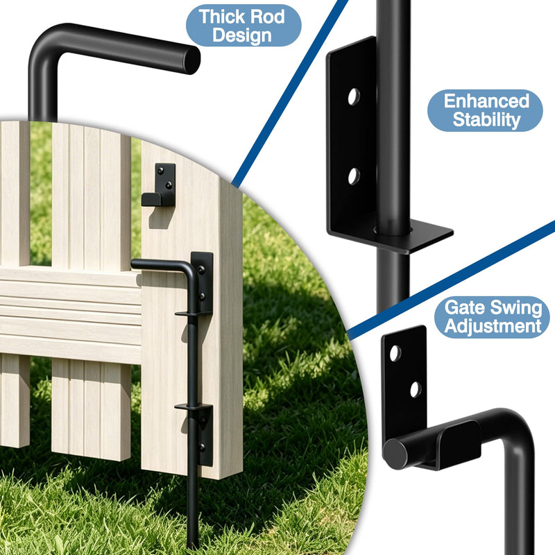 Heavy Duty Cane Bolt Gate Drop Rod, 24" Black Gate Latches Hardware for Wood Fence/Metal/Vinyl/Double Gates, Outdoor Gate Ground Latch Drop Rod with Mounting Screws, 1 Pack 24 Inch