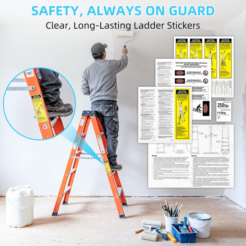 4 Pack 250 LB Step Ladder Safety Label Kit Replacement for Werner Type 1 250 Load Capacity Step Ladders, Fiberglass Stepladders Safety Stickers