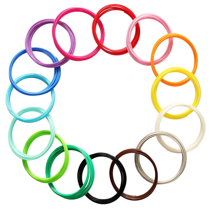 [Australia - AusPower] - 15 Bright Colors 1.75mm 3D Pen PLA Filament Refill, Each Color 10feet, Total 150 Feet 3D Pen/3D Printer PLA Sample Pack, Compatible with MYNT3D / SCRIB3D Printing Pen Pla 15 Most Popular Solid Colors Mixed 