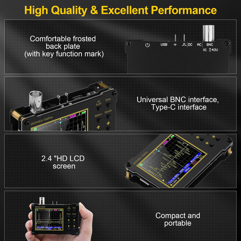 [Australia - AusPower] - Oscilloscope Signal Generator with 2.4" LCD Display 154 PRO Digital Oscilloscope Portable 500Khz 40Ms/s Sampling Rate 18MHz Bandwidth Built-in 1000mah Battery Handheld Oscilloscopes with X1/X10 Probe 154PRO 