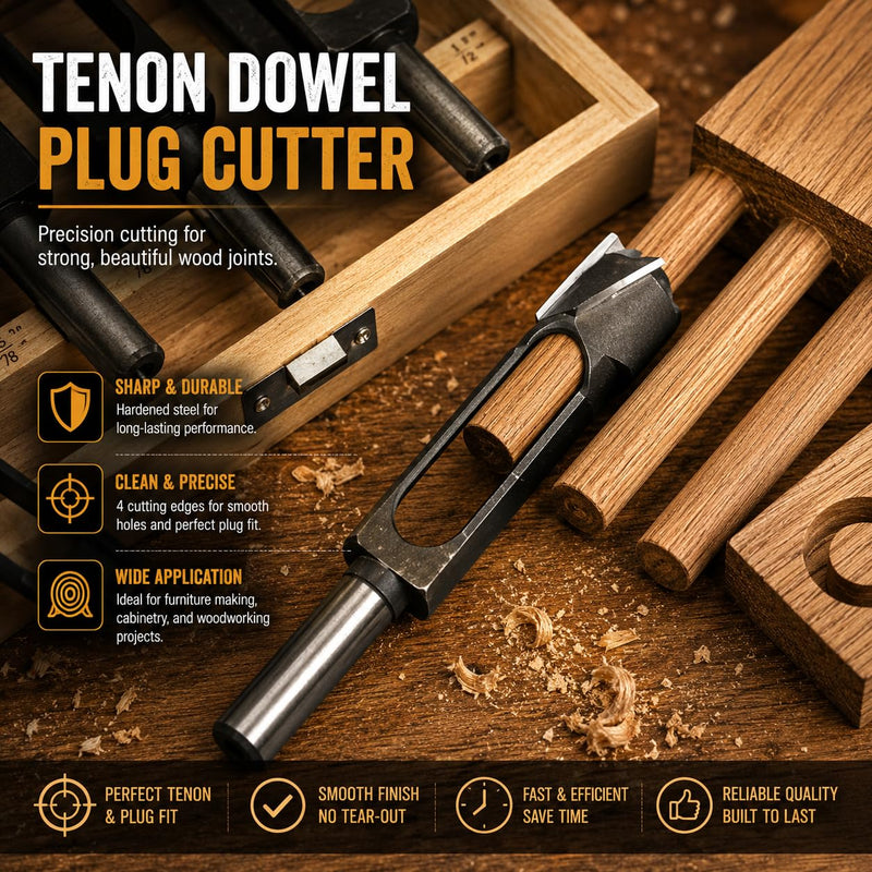 Wood Tenon Dowel Plug Cutter 1-7/8 Inch Tenon Cutter Plug Maker Woodworking Drill Bit 1-7/8"