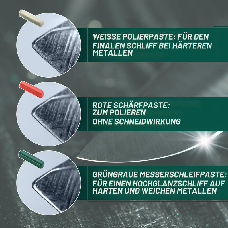 BeaverCraft Leather Stropping Paste Kit - Polishing Compound for Polishing Knives - Red White Green Polishing P03