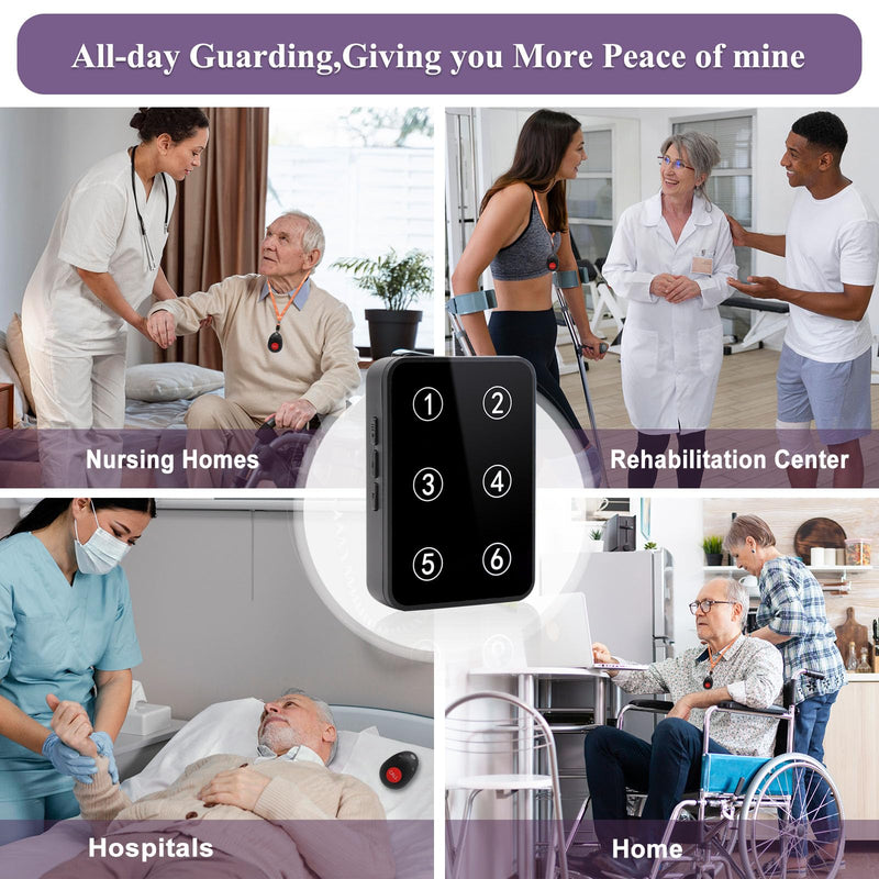 [Australia - AusPower] - CallToU Wireless Caregiver Pager Call Button Light LED Number Display Call Bell 500+ft Nurse Call System Room Monitors for Elderly Patient Clinic Medical Institution Nursing Home 6 call button + 1 receiver 