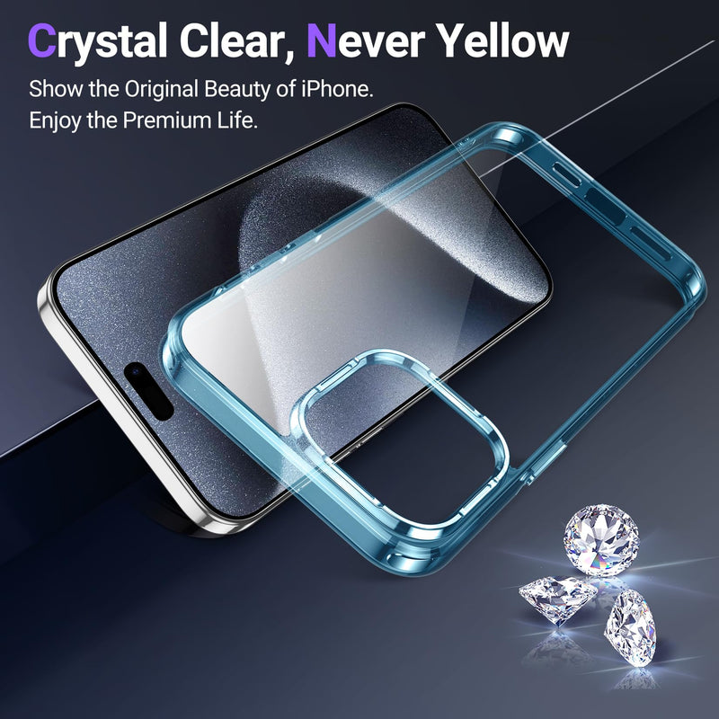 [Australia - AusPower] - Temdan Designed for iPhone 15 Pro Max Case Clear, [Non-Yellowing] [Military-Grade Drop Protection] Slim Thin Shockproof Protective Cover Phone Case for iPhone 15 Pro Max Case Clear-Blue 