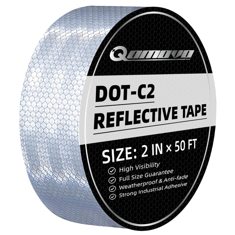 White High Visibility DOT-C2 Reflective Tape 2 inch x 50 feet Safety Warning Conspicuity Tape Waterproof Self-Adhesive Tape for Trailer Vehicles Trucks Vans Bikes Cargos Helmets Poles ‎2 IN X 50 FT White