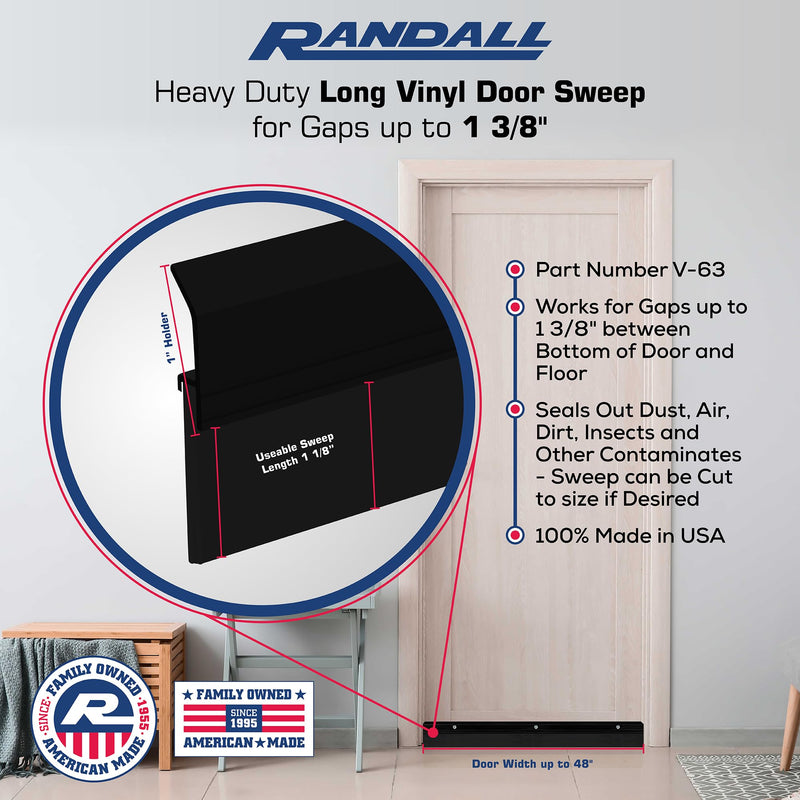 Heavy Duty Weight Aluminum with Long Vinyl Door Sweep (Black, 4 FT) Black
