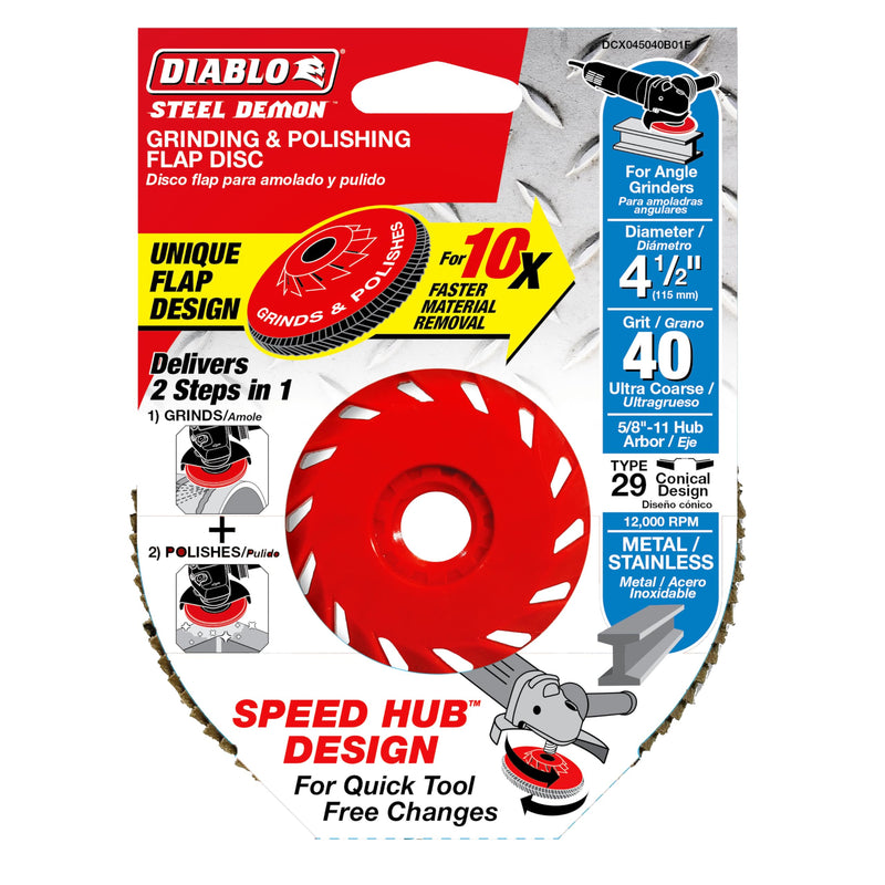 [Australia - AusPower] - Diablo Steel Demon Flap Disc with Speed Hub for Metal, Fast Material Removal & Polishing - Ultra Coarse, 40-Grit, 4-1/2" Diameter, 5/8-11" Arbor, Type 29 Hub - DCX045040B01F 