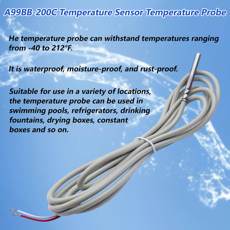 [Australia - AusPower] - A99BB-200C Temperature Sensor Temperature Probe, -40 to 212 Degree F Temperature Range,Electronic Temperature Controller Extension Cable 
