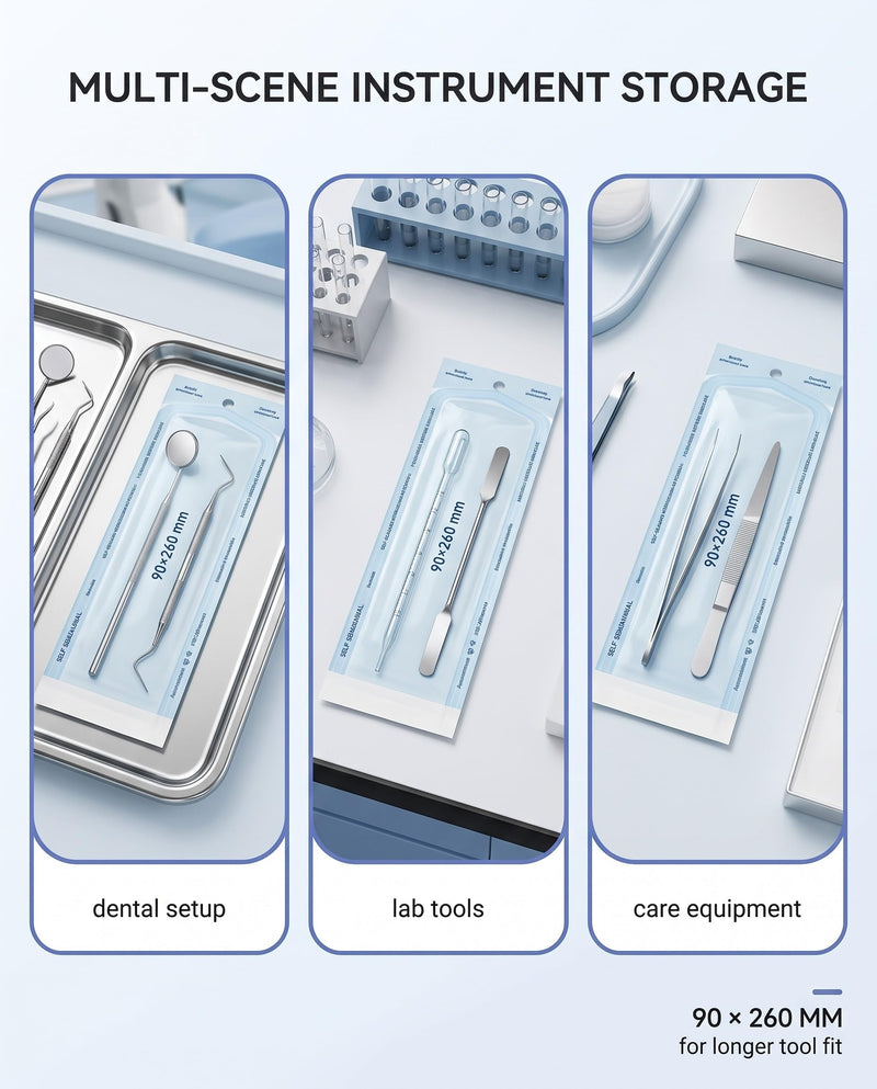 YUZNA 50x Disposable Sterilization Bags with SK Closure, 90x260mm, Self-Adhesive, Sterilization Bags for Autoclaves