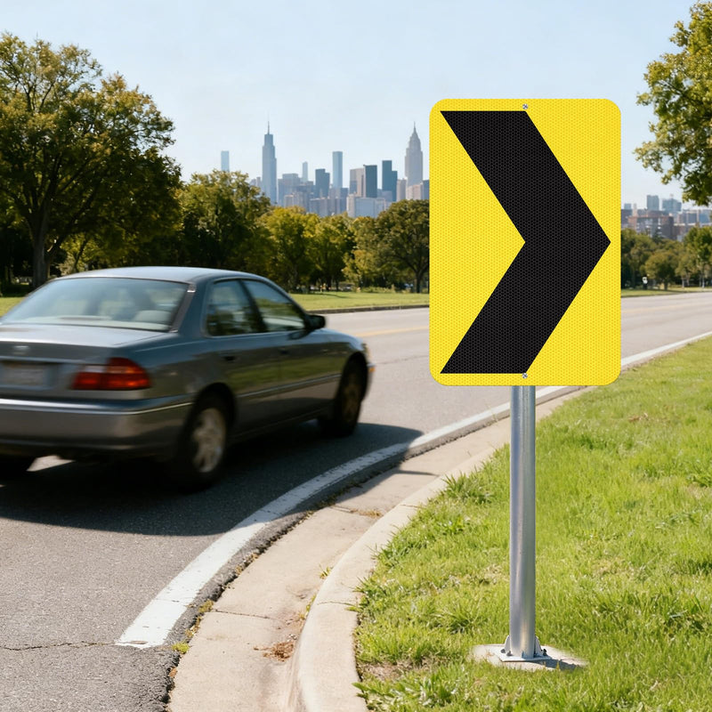 2 Pack Chevron Arrow Sign 18 × 12 Inch Engineer Grade Reflective Aluminum Waterproof Rust-Free Metal Right Arrow Sign with Pre-Drilled Holes for Road Driveway Curve Outdoor Black,Yellow 18" × 12" Right Arrow