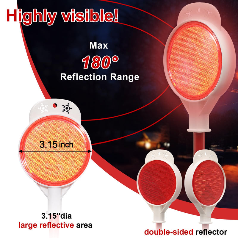 Reflective Driveway Markers - 50”High Visiblility Driveway Reflectors Double Sided with Red & White Extra Sturdy Stainless Steel Pole - Rustproof for Road,Property Line,Yard,Snow Plowing - 4 Pack 4pc