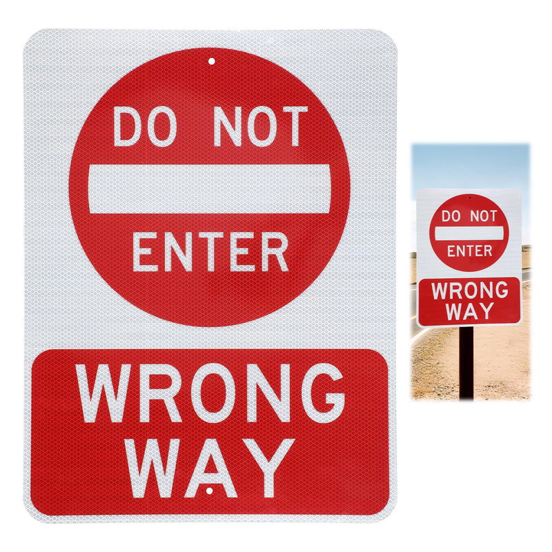 Blulu 1 Pcs 24" x 18" Do Not Enter Wrong Way Metal Sign 80 Mil Aluminum Laminated Intensity Grade Reflective Rust Free Weatherproof Signage Do Not Enter Sign Outdoor for Road Traffic Safety Warning
