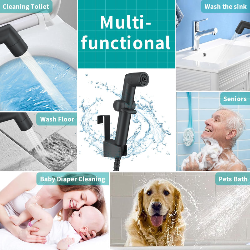MIAOHUI Muslim Shower, Handheld Bidet Sprayer for Toilet, Cloth Diaper Sprayer, Health Faucet, Bum Gun with Hose and Holder, Wall or Tank Mount (Black) Black