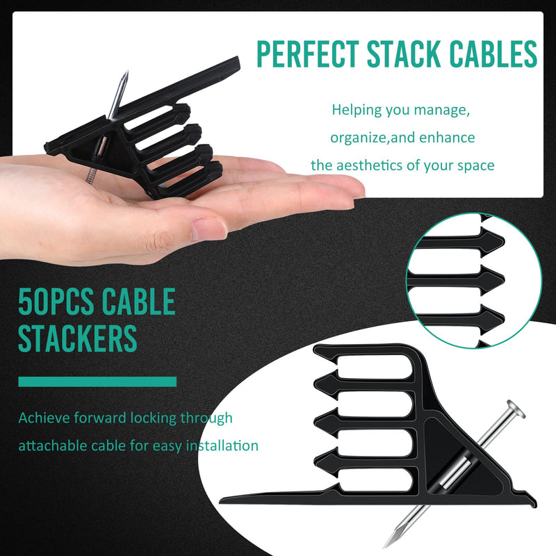 [Australia - AusPower] - 50 Pcs Cable Stackers Electrical Cable Staples Wire Stackers Insulated Multi Cable Staple Sort out Electric Cables Efficient Cable Organization for Various Quantities of Cables (Black) 50 