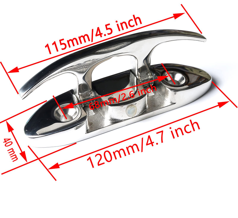MX Boat Folding Cleat,Flip Up Marine Stainless Steel 4-1/2" Black Dock Fold Cleats W/Fasteners and Back Plates Silver,2pcs
