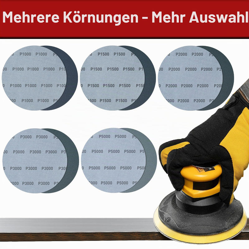 Pack of 50 Sandpaper 150 mm, Wet and Dry Sanding Discs, Grit 1000 1500 2000 3000 5000 Without Hole Round Sandpaper, Random Orbital Sandpaper Sanding Sheets for Metal Glass Car Polishing 1000 1500 2000 3000 5000 grit