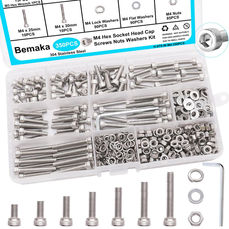 [Australia - AusPower] - 350PCS M4 x 6/8/12/16/20/25/30mm Hex Socket Head Cap Screws Bolts Nuts Washers Assortment Kit + 1260PCS Black M4 Screw Kit, 6-40mm Button Head Screws and Socket Head Screws 