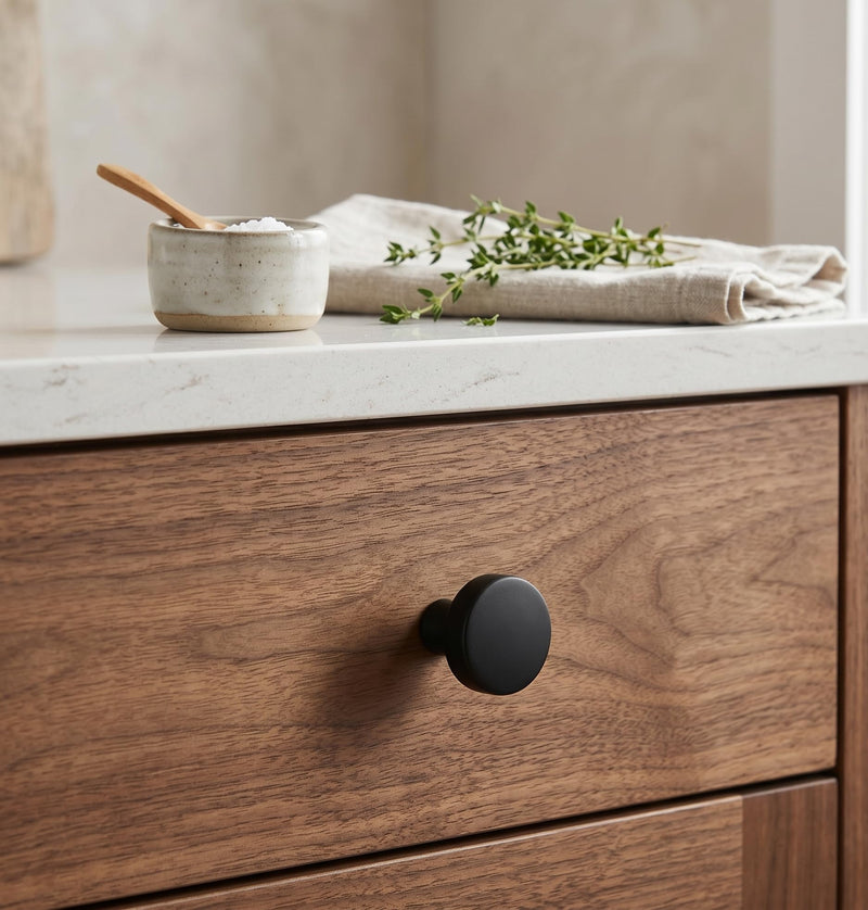 Cosmas 10 Pack 5234FB Flat Black Cabinet Knobs - Matte Black Round Cabinet Knob 1-1/4 Inch, Solid Zinc Metal, Kitchen Drawer Dresser Knob, Contemporary Hardware, Screws Included