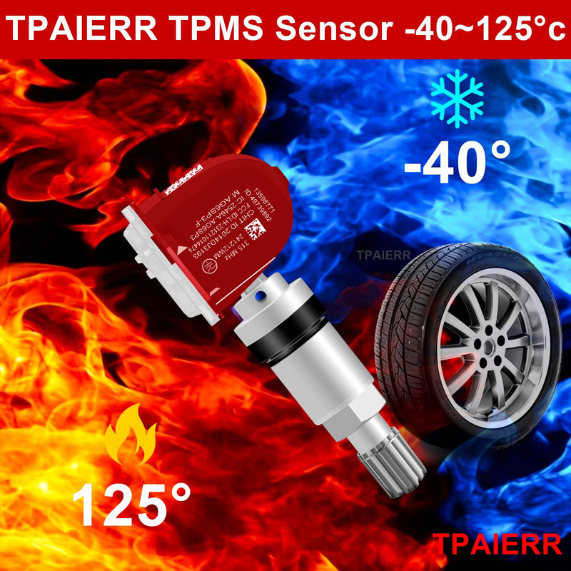 4Pcs TPMS Sensor, 315Mhz OE 13598771 13598772 13586335 13581558 Tire Pressure Monitoring System Compatible with Chevrolet/Chevy/Silverado/GMC/Buick/Cadillac/Pontiac/Hummber Set of 4 (Red) Red