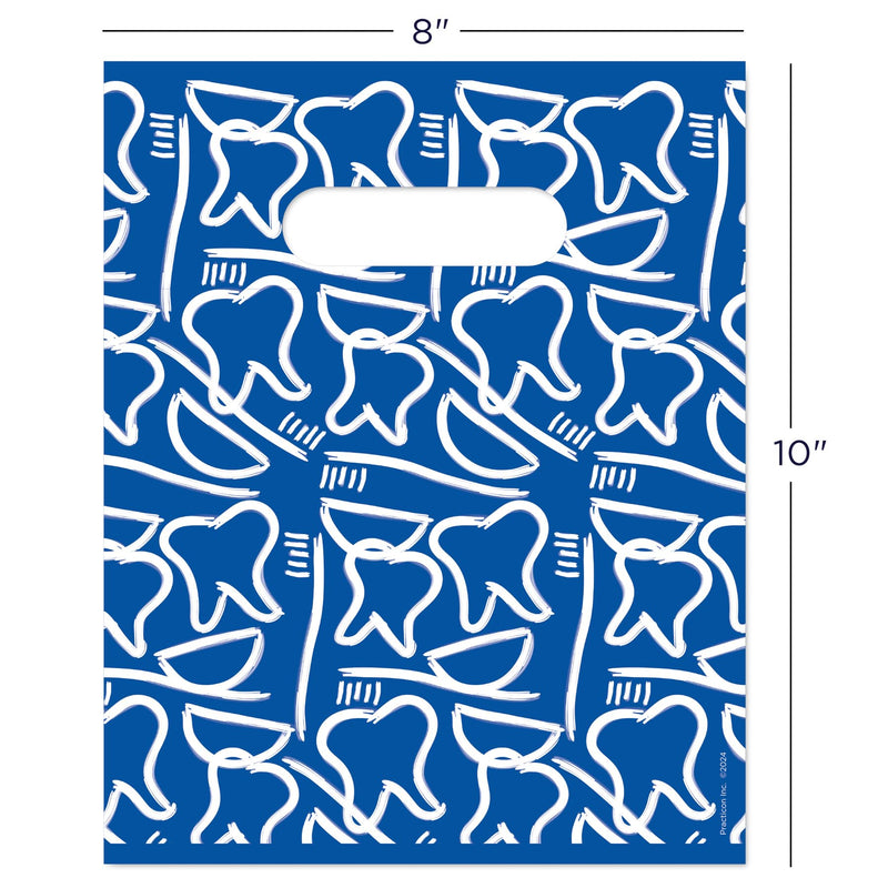 Practicon 11096124 Dental Drawings Scatter Print Patient Bags, 8" x 10" (Pack of 100)