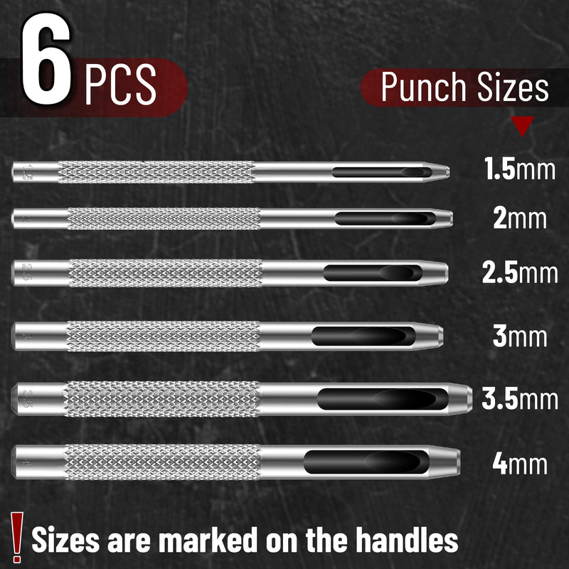 [Australia - AusPower] - UNCO- Hollow Leather Hole Punch Set, 6 pcs, Steel, Leather Hole Punch Tool, Leather Punch Tool, Hole Punch for Leather Punch Set, Hollow Punch Set, Gasket Hole Punch Set, Hollow Hole Punch Set 