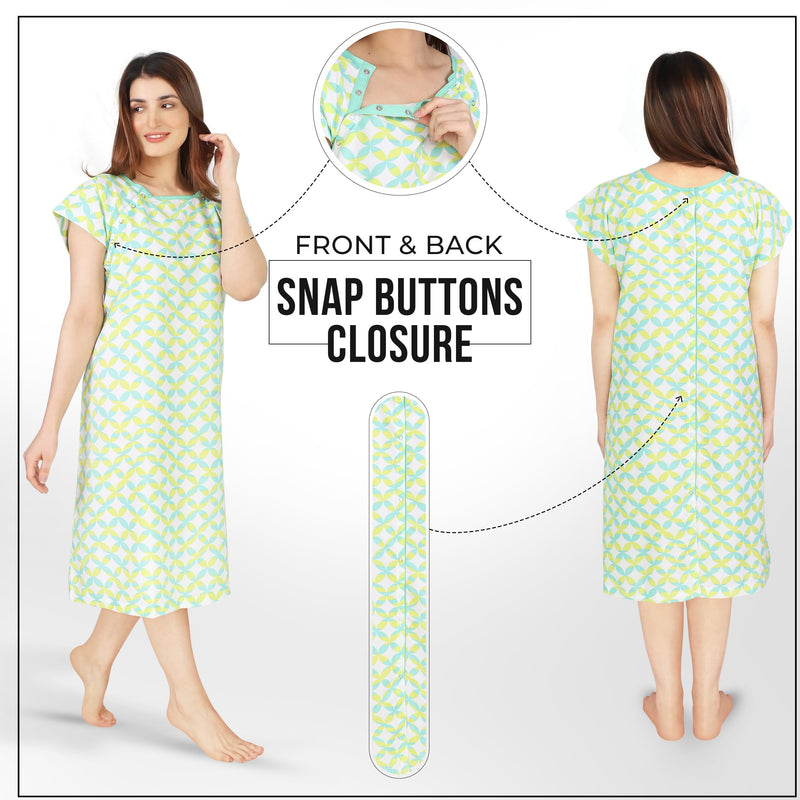 [Australia - AusPower] - NY Threads Women's Hospital Gown Soft and Stylish Patient Gown Large-X-Large Waves - Lime 