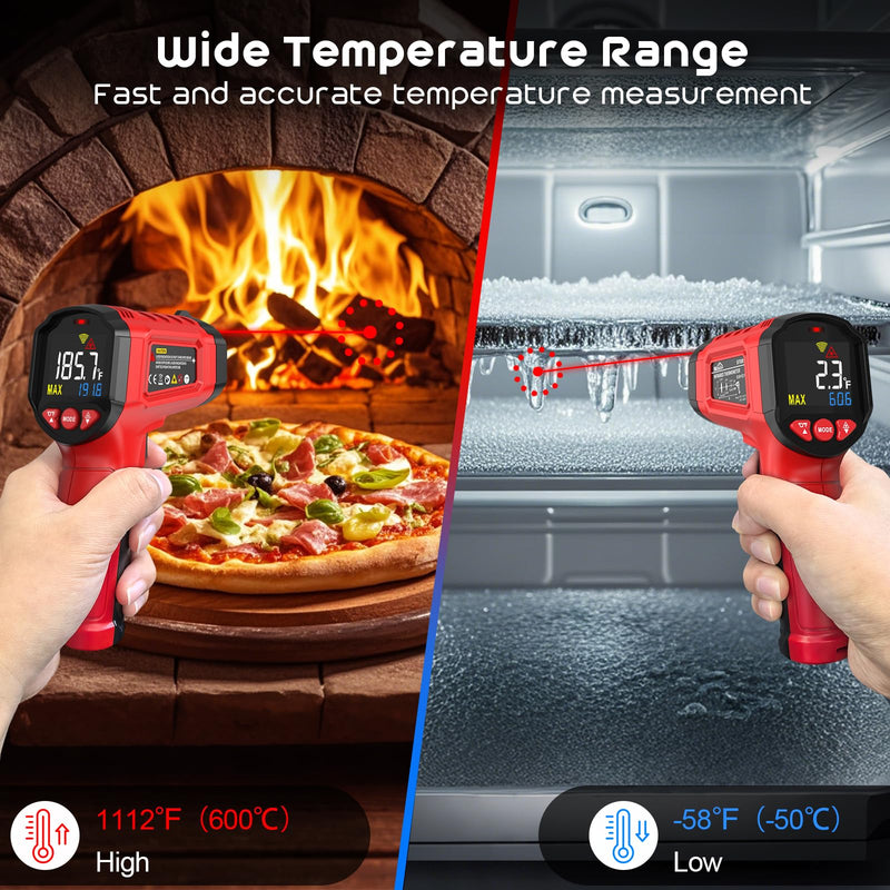 [Australia - AusPower] - Infrared Thermometer Gun,SQECH Laser Thermometer Gun -58℉～1112℉(-50℃～600℃),Non-Contact Temperature Gun with Adjustable Emissivity&Color Backlight for Cooking, Pizza Oven,BBQ,Fridge,Engine,HVAC(Red) Red(-58℉～1112℉) 