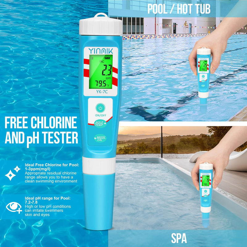 [Australia - AusPower] - pH Chlorine Meter, Digital ORP Meter, Salinity Tester for Saltwater Pool, pH PPM EC Monitor for Hydroponics, SPA 7 in 1 pH Test Kit 7 in 1 pH Meter 