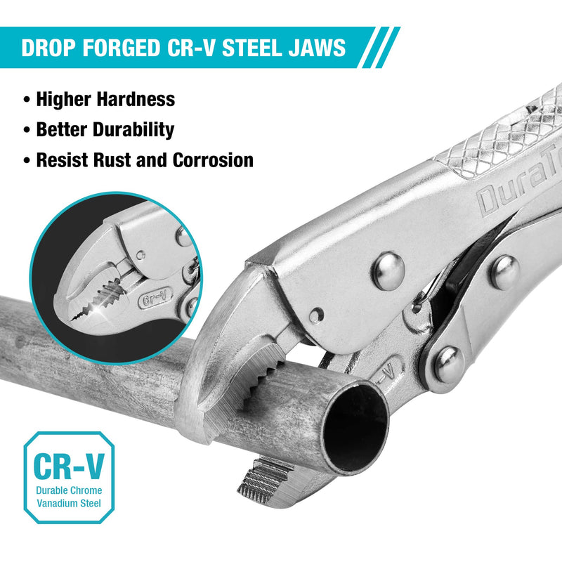 [Australia - AusPower] - DURATECH 7-Inch Locking Pliers, Premium Cr-V Construction, Curved Jaw Locking Pliers with Wire Cutter, Fit for Clamping Twisting Welding 