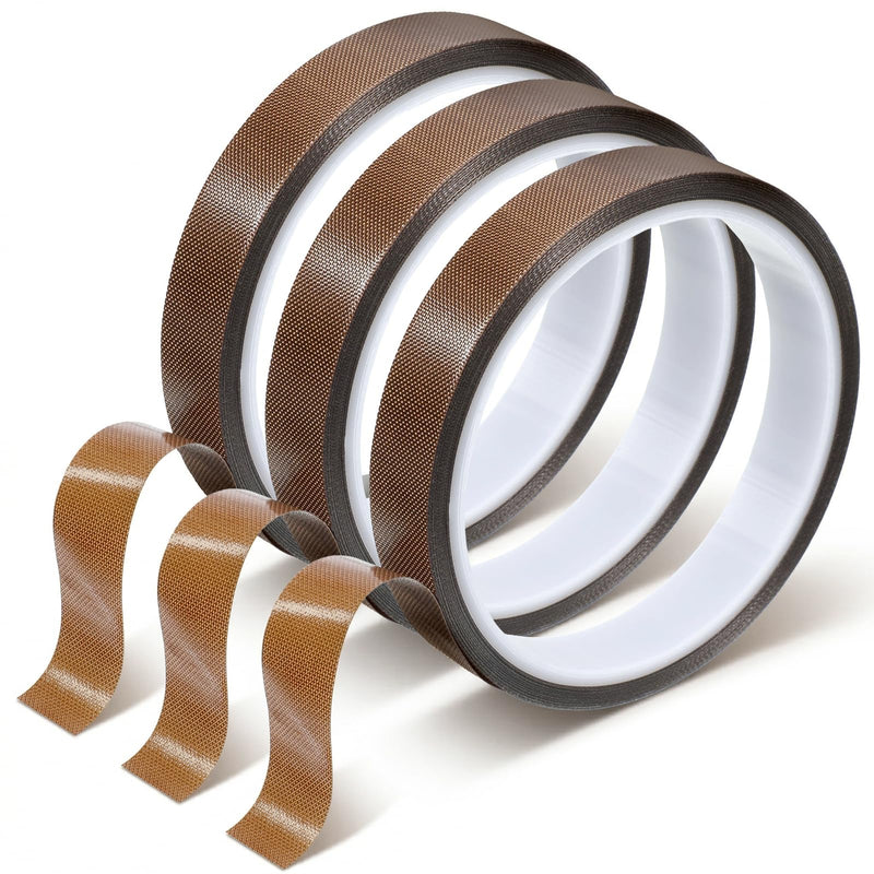 3 Rolls 1/2 Inch x 33 Feet Low Friction Drawer Slide Tape, PTFE Curtain Glide Tape with Abrasion & Squeak Resistant Surface Protection for Furniture Wood Cabinet (Brown)
