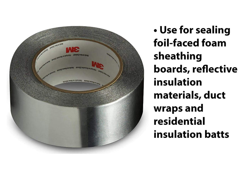 [Australia - AusPower] - 3M Aluminum Foil Tape 3381, 1.88 in x 50 yd, 2.7 mil, Silver, HVAC, Sealing and Patching, Moisture Barrier, Cold Weather, Air Ducts, Foam Sheathing Boards, Insulation, Metal Repair 3M 