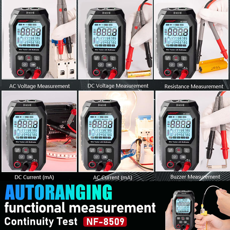 [Australia - AusPower] - NOYAFA NF-8509 Network Cable Tester (with Multimeter Tester), POE/RJ45 RJ11 CAT5 CAT6 LAN/Ethernet Port Flashing, Anti-Interference TDR Network Tester/NCV Anti-Burnout AC DC Voltmeter Network Tool Black 